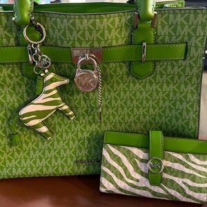 Michael Kors Lime Green MK Tote and Wallet Set